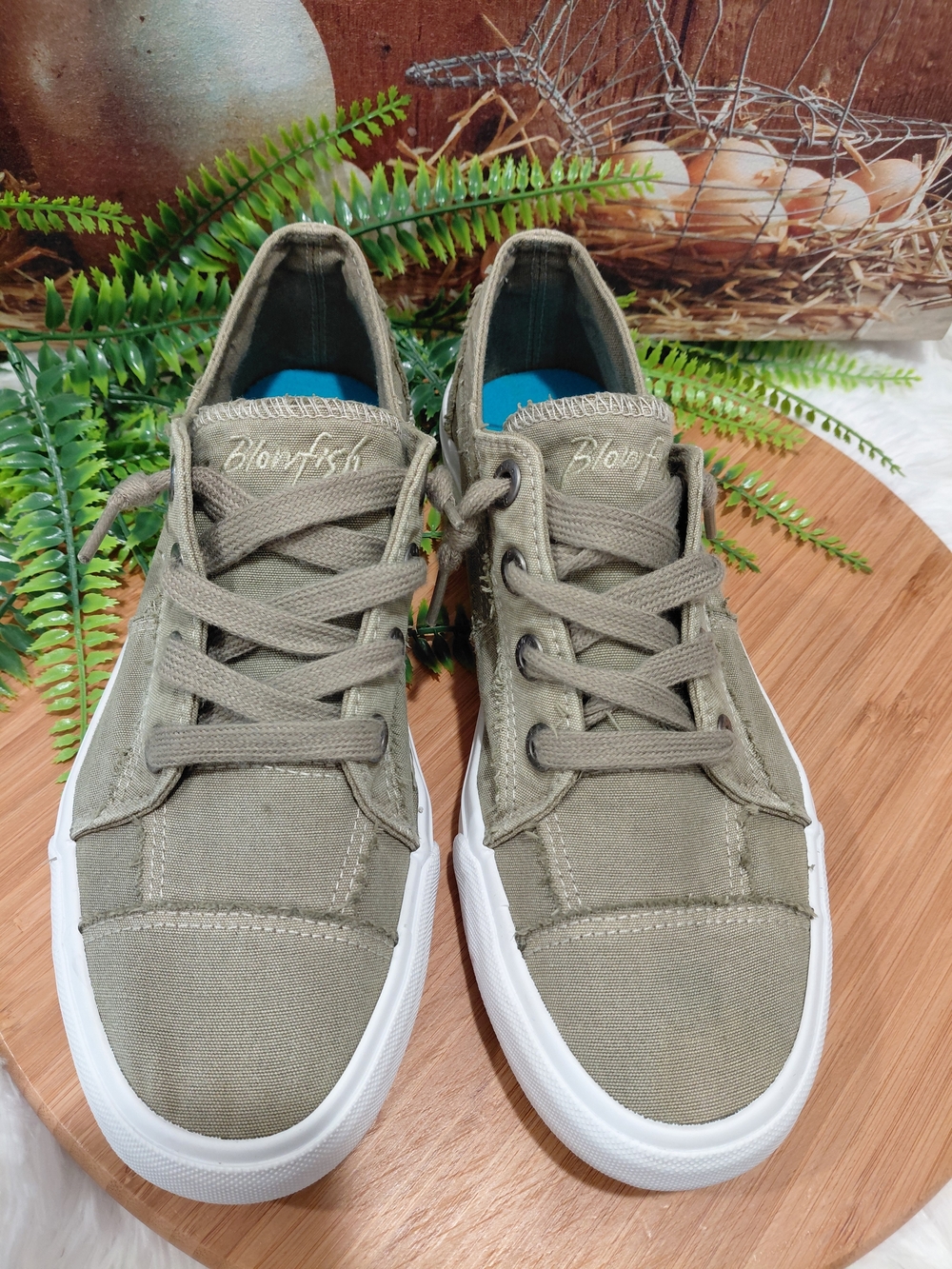 Blowfish Olive Green Women's Canvas Lace-Up Sneakers with White Sole
